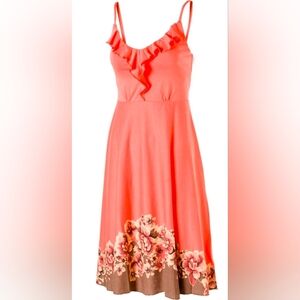 Patagonia Kamala Organic Cotton Ruffle Tank Dress in Coral Floral Size Small